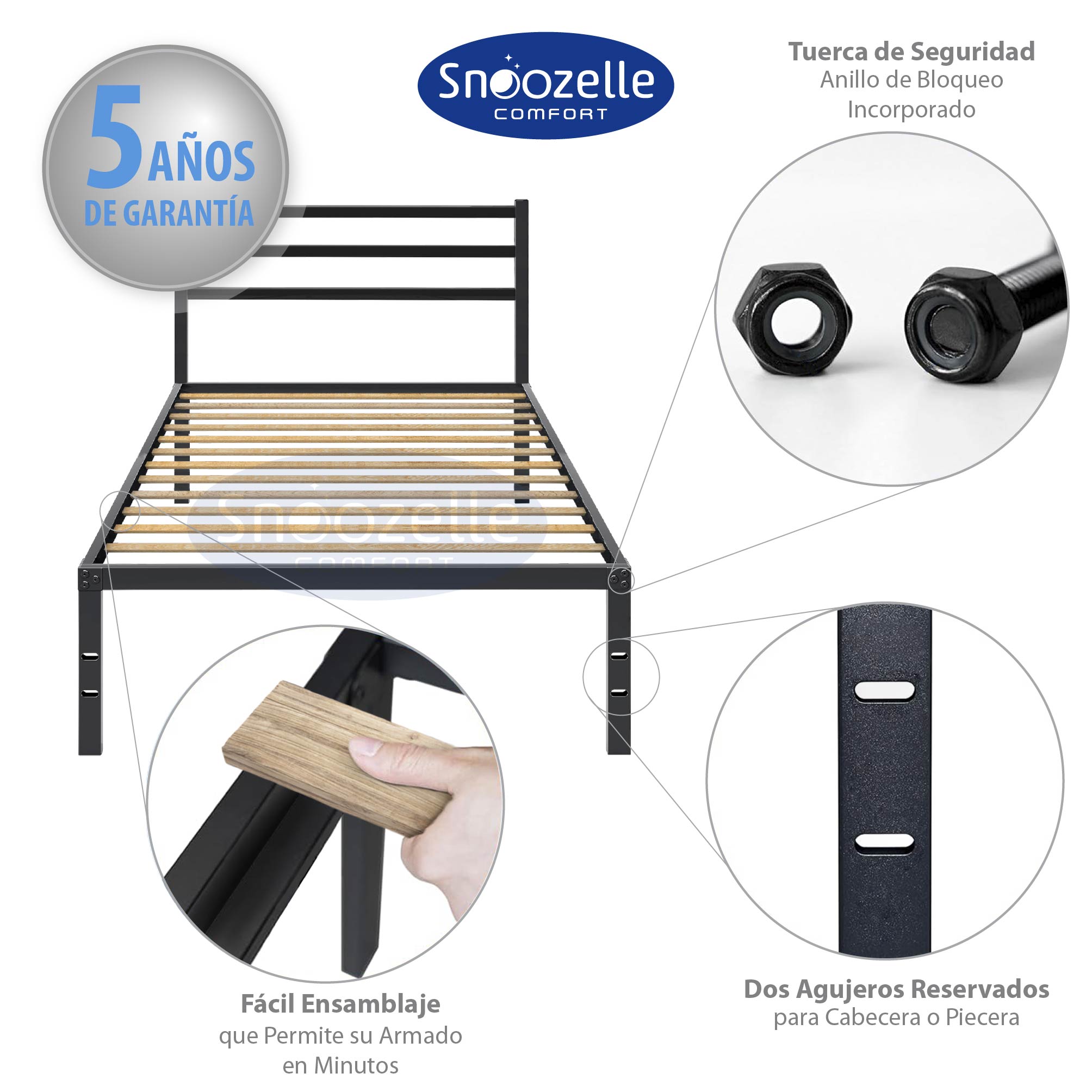 Foto 5 | Magma Life Base De Cama Individual Con Cabecera De Metal Resistente, Plataforma Con Espacio De Almacenamiento,