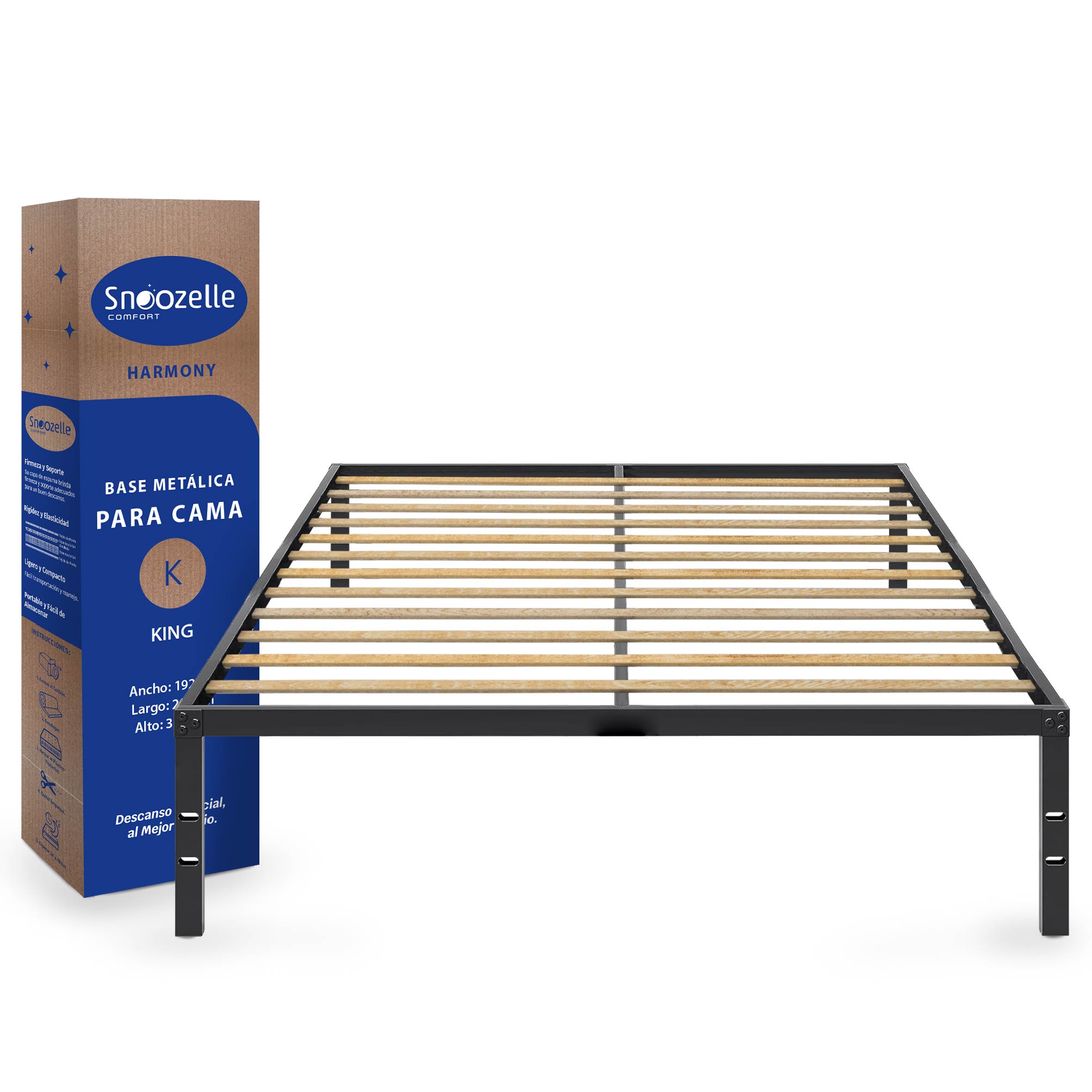 Magma Life Base De Cama King Size De Metal Resistente, Plataforma Con Espacio De Almacenamiento, Fácil Armado