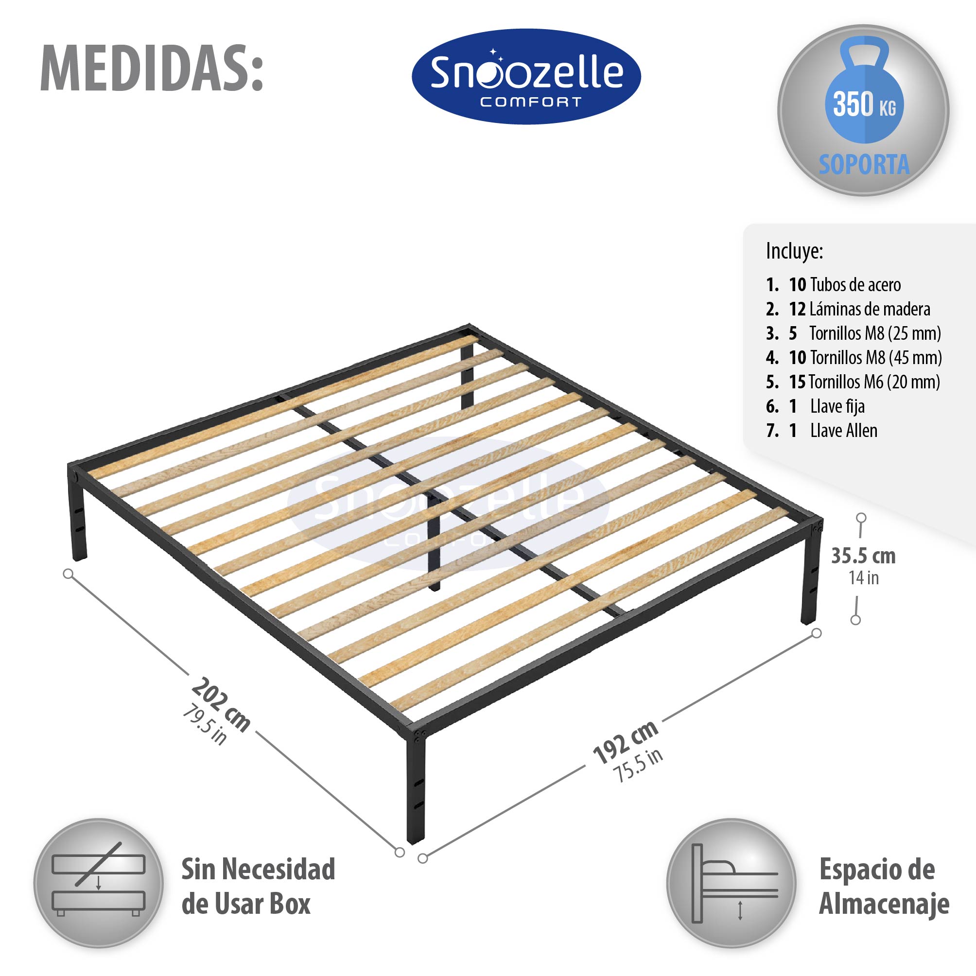 Foto 5 pulgar | Magma Life Base De Cama King Size De Metal Resistente, Plataforma Con Espacio De Almacenamiento, Fácil Armado