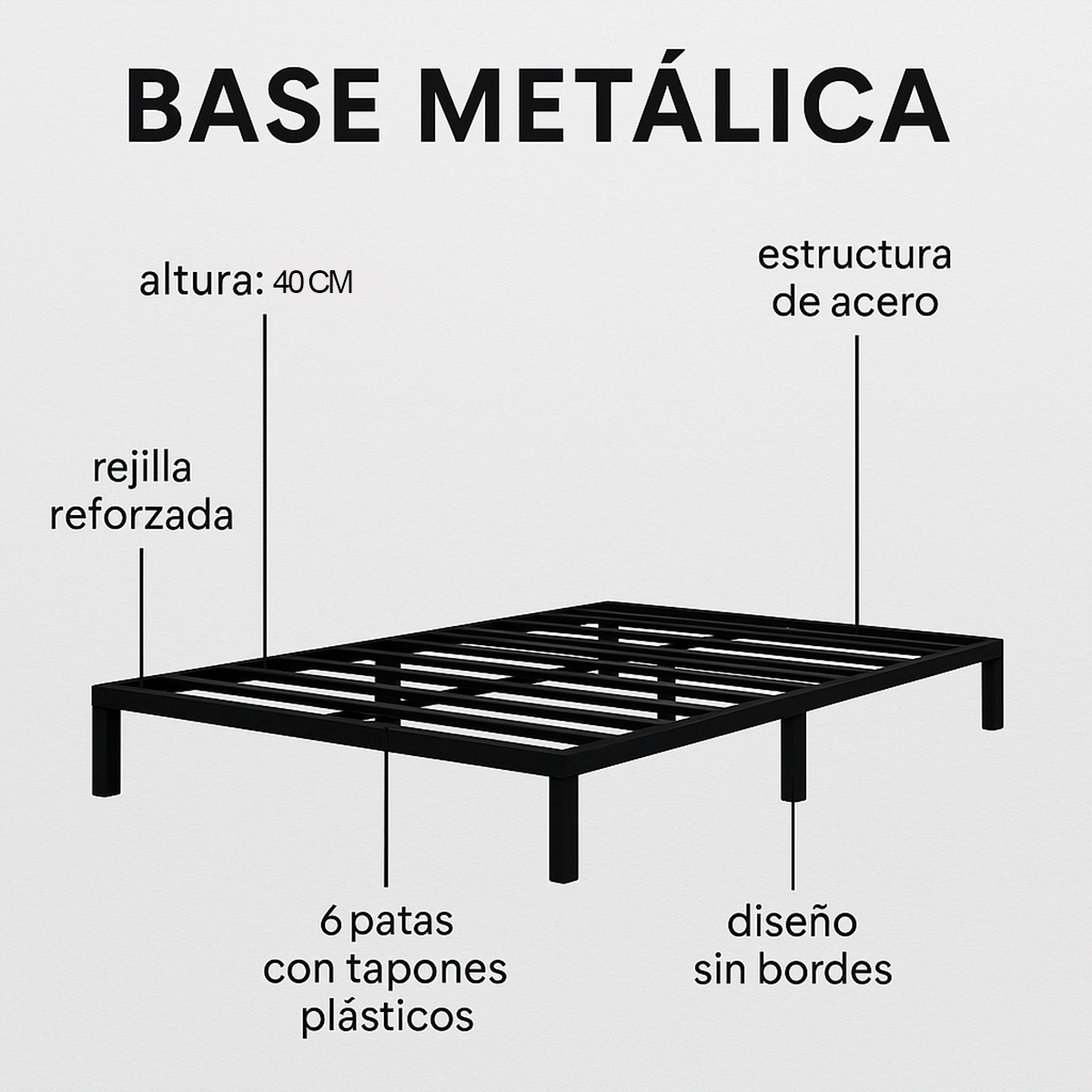 Foto 4 pulgar | Base Matrimonial Metálica Minimalista