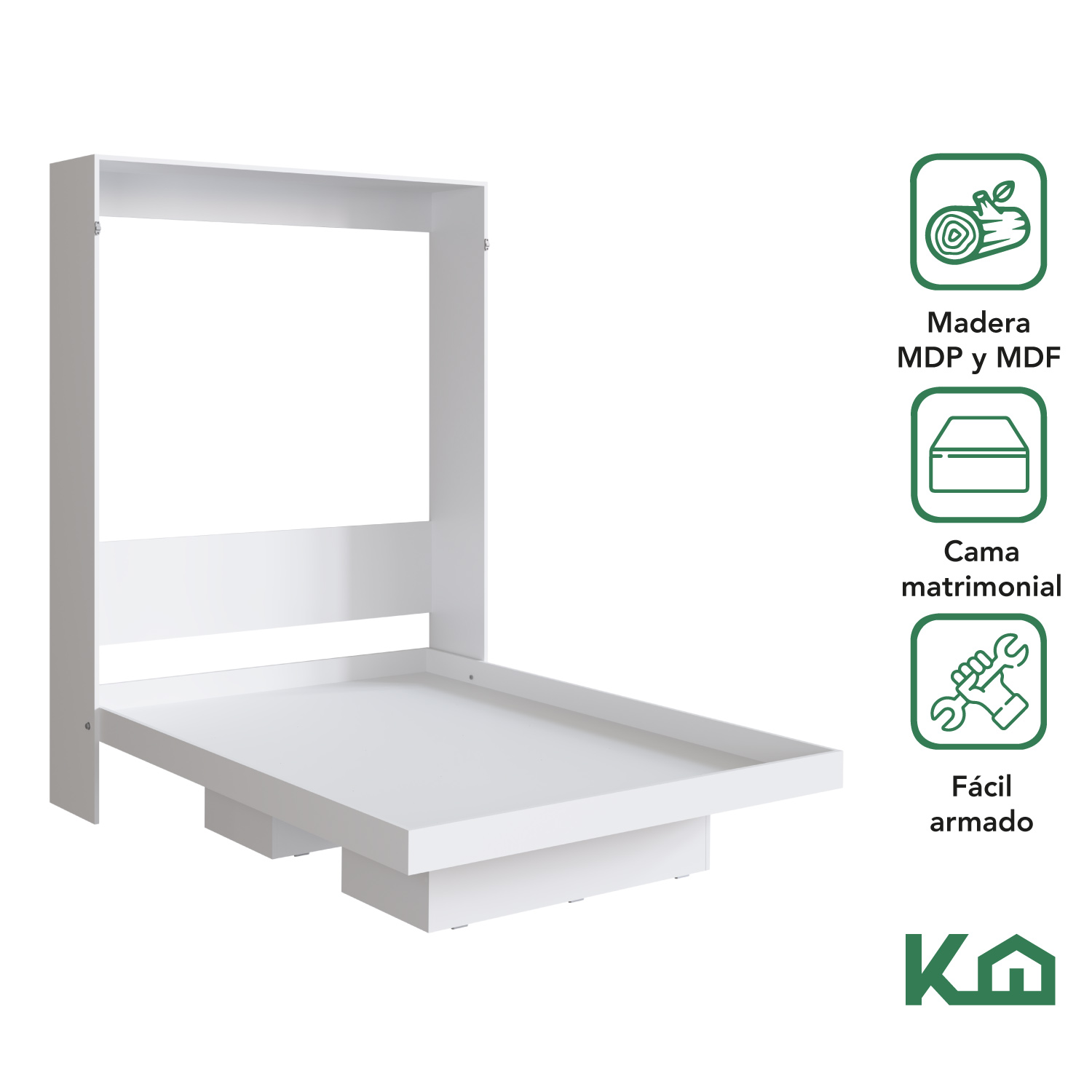 Foto 3 pulgar | Base Abatible de Cama KingsHouse KINGDOUBLE3 color Blanco Matrimonial