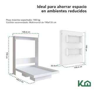 Foto 5 | Base Abatible de Cama KingsHouse KINGDOUBLE3 color Blanco Matrimonial