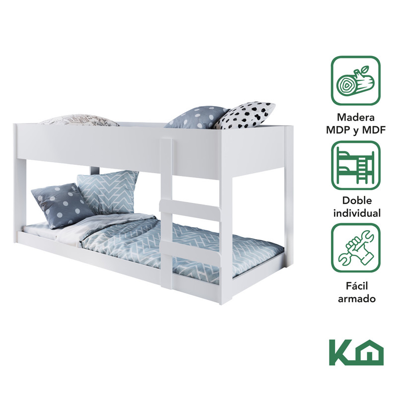 Foto 3 pulgar | Litera Doble KingsHouse KINGBUNK3 color Blanco Individual