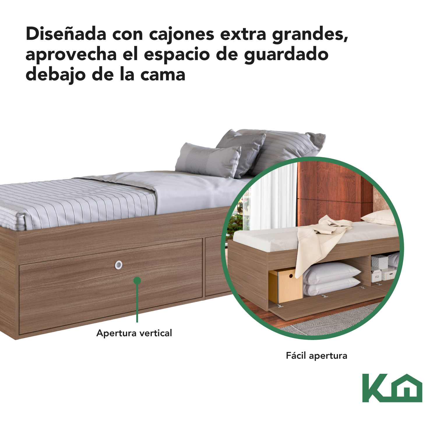 Foto 4 pulgar | Base de Cama KingsHouse KINGSINGLE5 Marrón Individual con Cajones