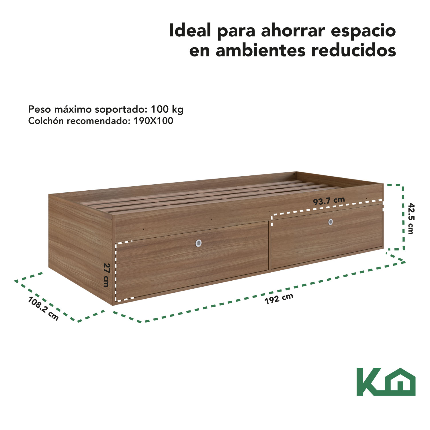 Foto 5 | Base de Cama KingsHouse KINGSINGLE5 Marrón Individual con Cajones