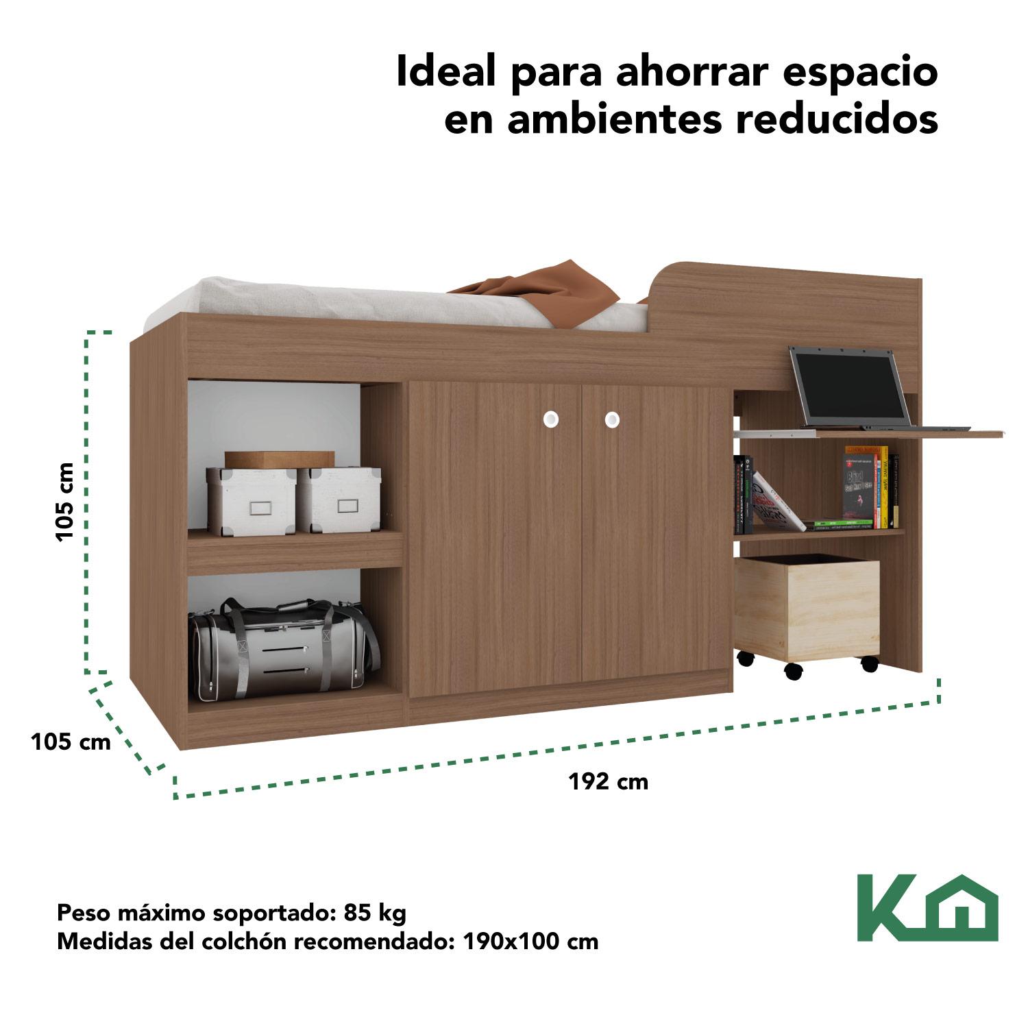 Foto 5 | Base KingsHouse KINGSINGLE9 Marrón Cama Individual - Escritorio - Cajones