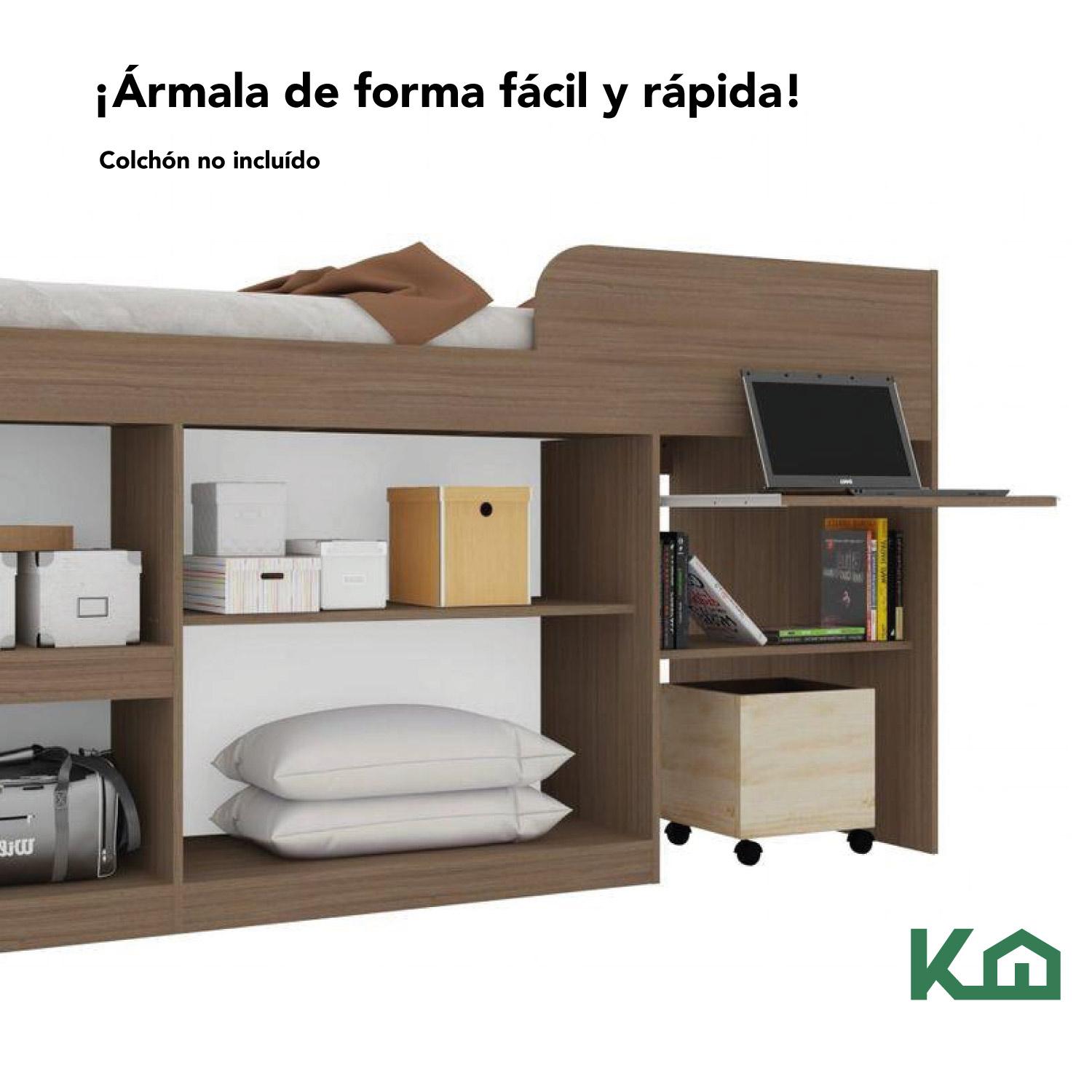 Foto 6 | Base KingsHouse KINGSINGLE9 Marrón Cama Individual - Escritorio - Cajones