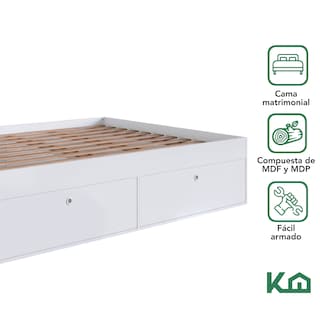 Foto 2 | Base de Cama KingsHouse KINGDOUBLE1 Blanco Matrimonial con Cajones