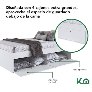 Foto 3 | Base de Cama KingsHouse KINGDOUBLE1 Blanco Matrimonial con Cajones