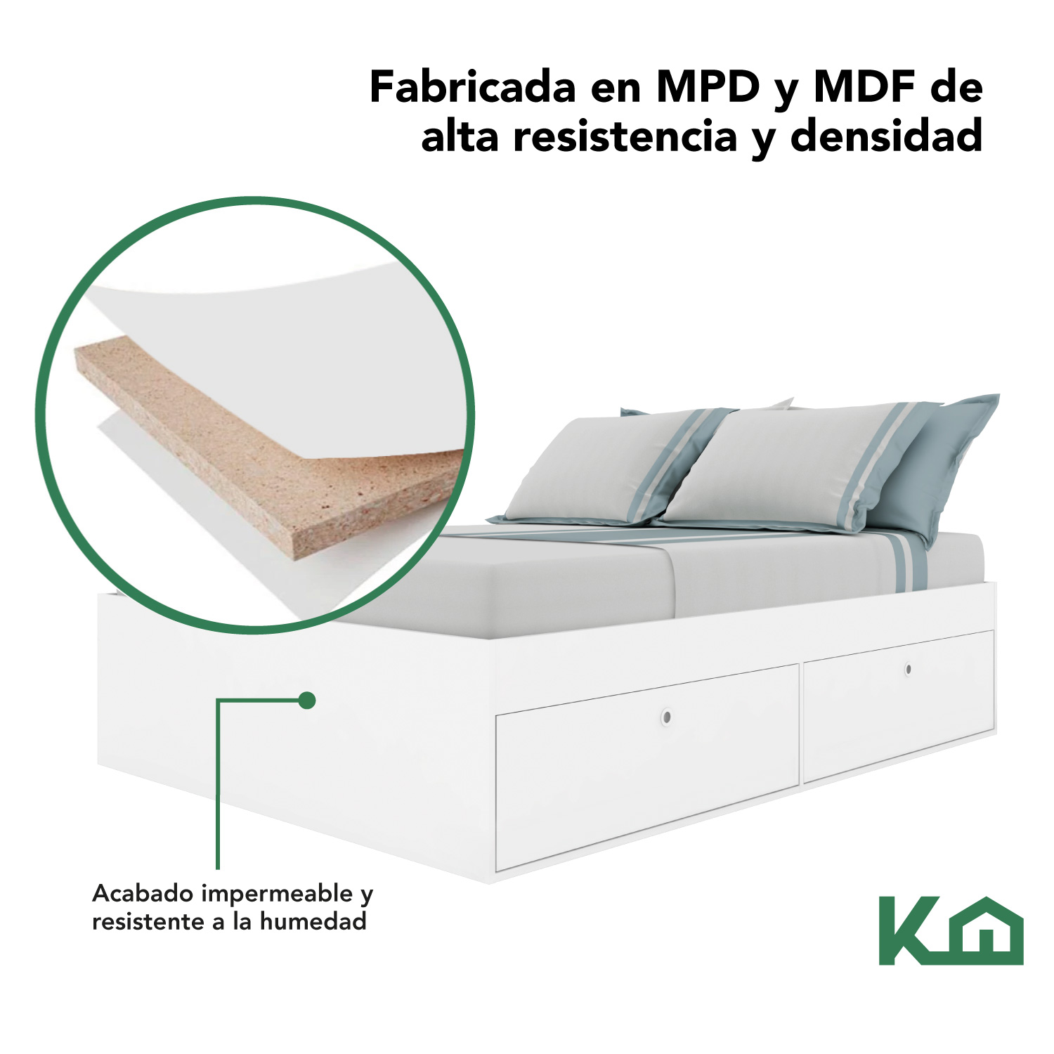 Foto 5 pulgar | Base de Cama KingsHouse KINGDOUBLE1 Blanco Matrimonial con Cajones