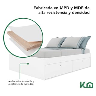Foto 4 | Base de Cama KingsHouse KINGDOUBLE1 Blanco Matrimonial con Cajones