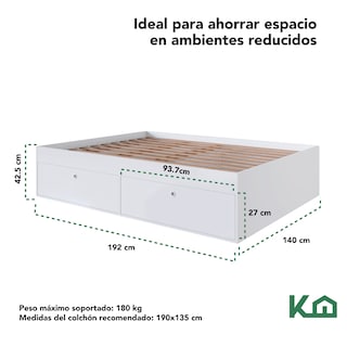Foto 5 | Base de Cama KingsHouse KINGDOUBLE1 Blanco Matrimonial con Cajones