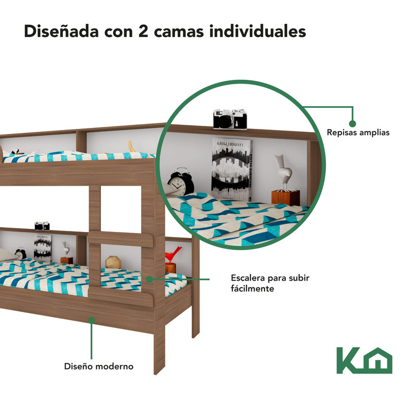 Foto 4 pulgar | Litera Doble KingsHouse KINGBUNK2 Marrón Individual con Estante