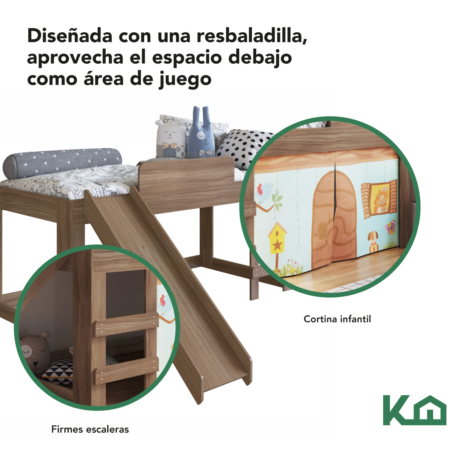 Foto 4 pulgar | Base de Cama KingsHouse KINGSINGLE7 color Marrón Individual con Resbaladilla