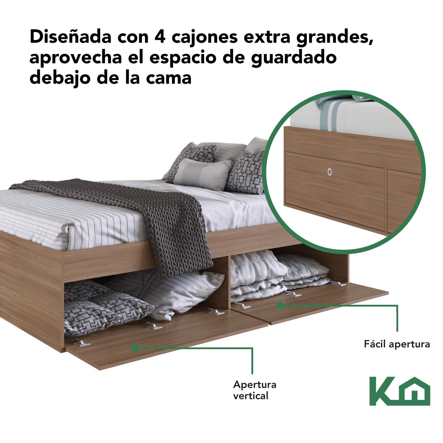 Foto 4 pulgar | Base de Cama KingsHouse KINGDOUBLE2 color Marrón Matrimonial con Cajones