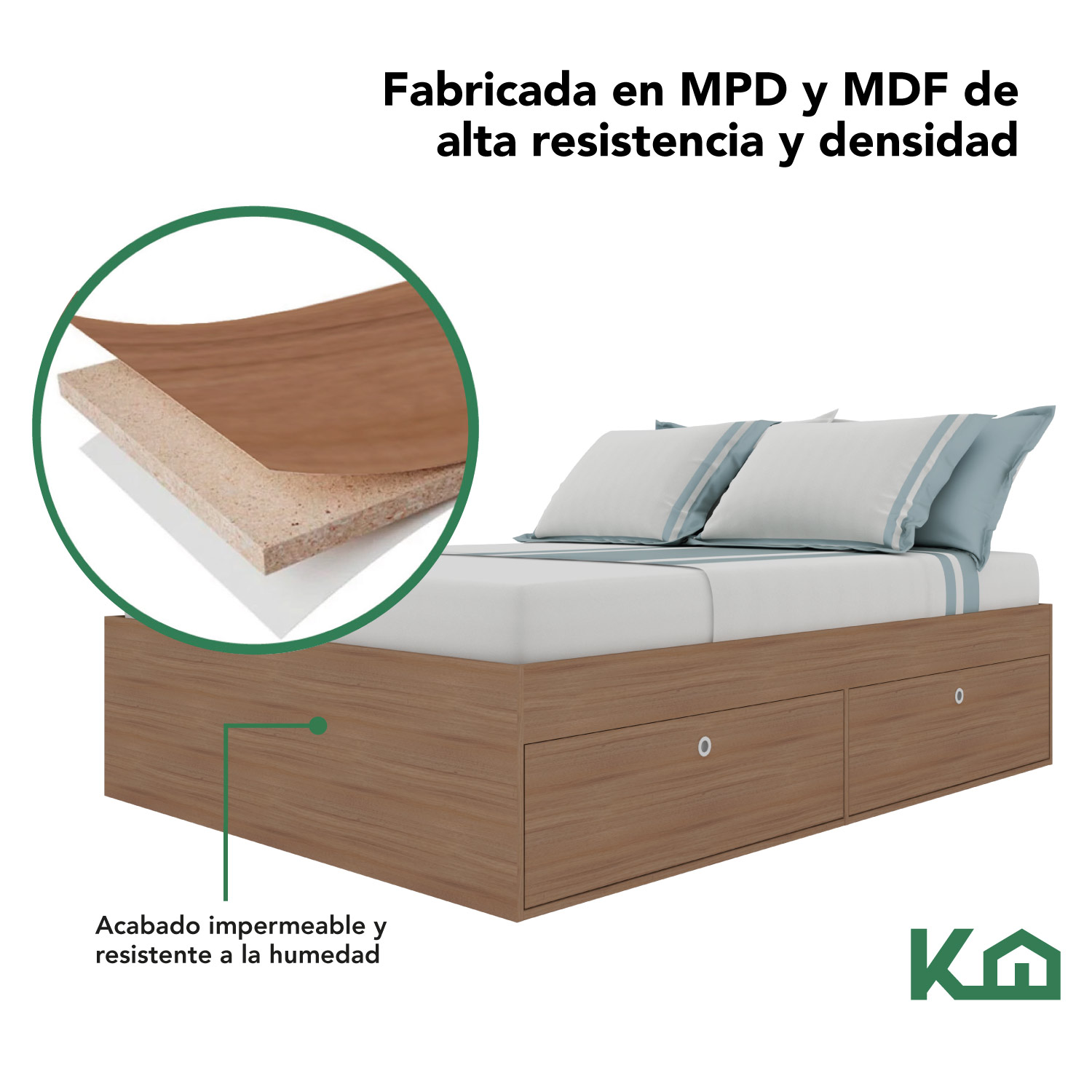 Foto 5 pulgar | Base de Cama KingsHouse KINGDOUBLE2 color Marrón Matrimonial con Cajones