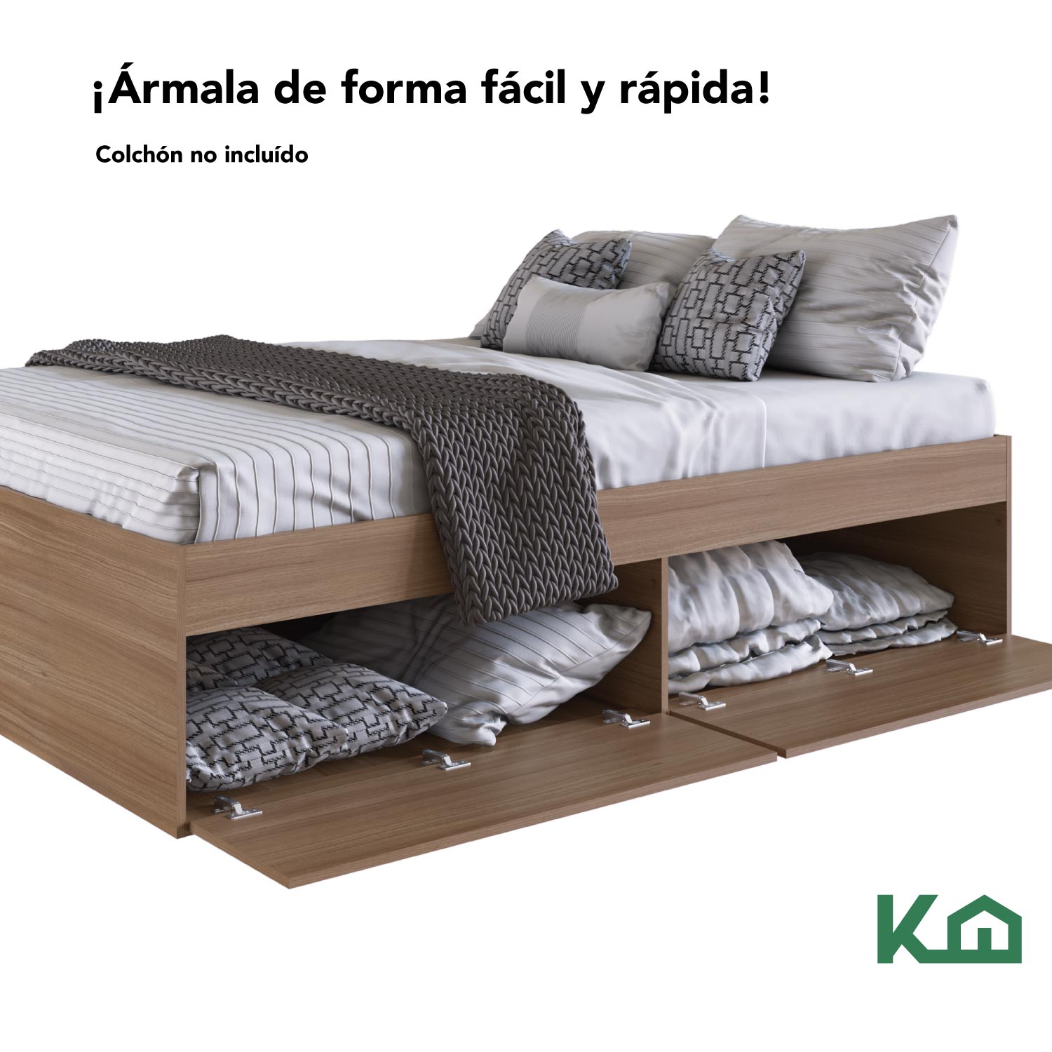 Foto 7 pulgar | Base de Cama KingsHouse KINGDOUBLE2 color Marrón Matrimonial con Cajones