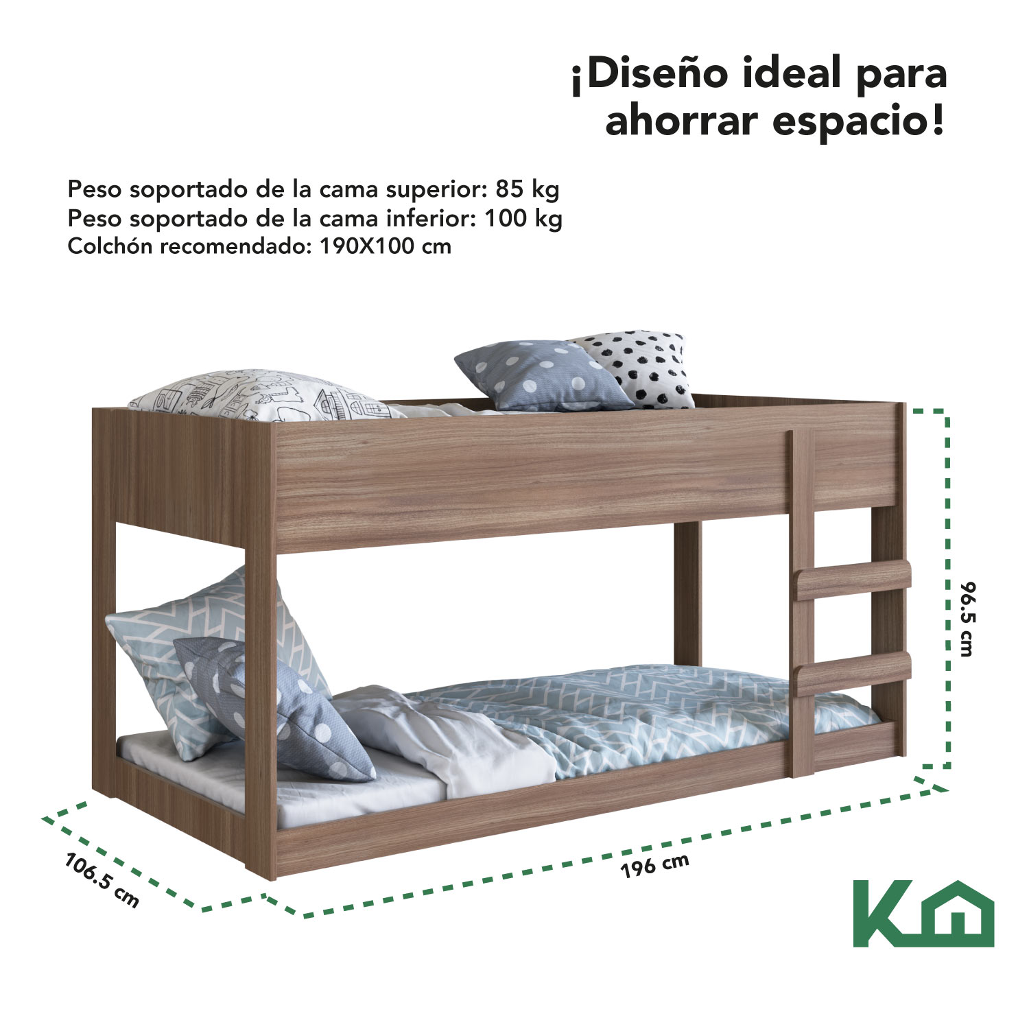 Foto 5 | Litera Doble KingsHouse KINGBUNK4 color Marrón Individual