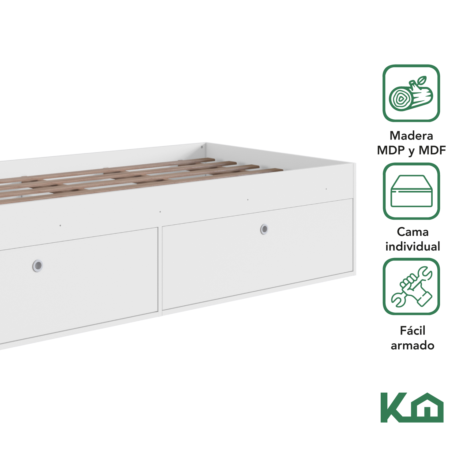 Foto 2 | Base de Cama KingsHouse KINGSINGLE4 color Blanco Individual con Cajones