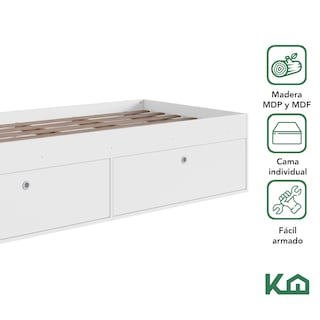 Foto 2 | Base de Cama KingsHouse KINGSINGLE4 color Blanco Individual con Cajones