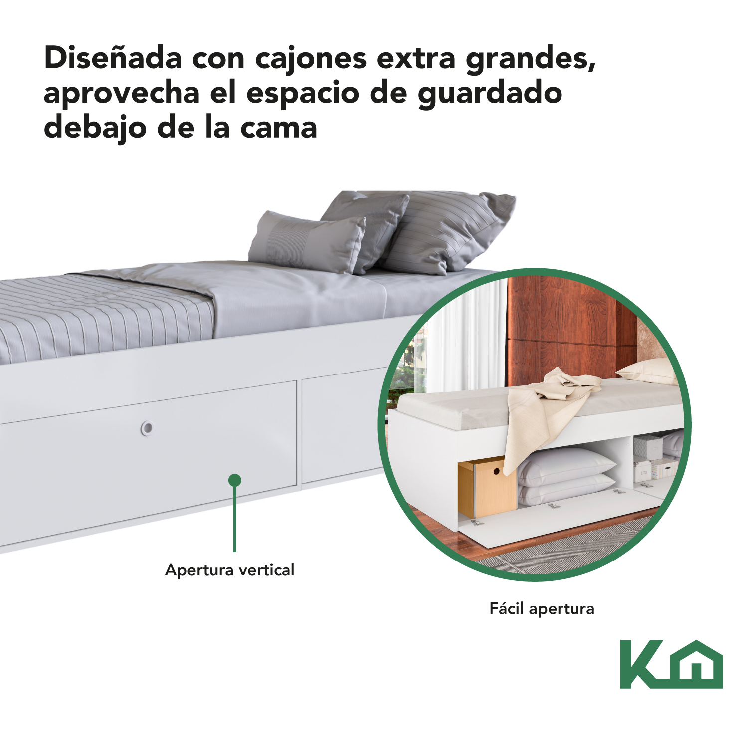 Foto 4 pulgar | Base de Cama KingsHouse KINGSINGLE4 color Blanco Individual con Cajones