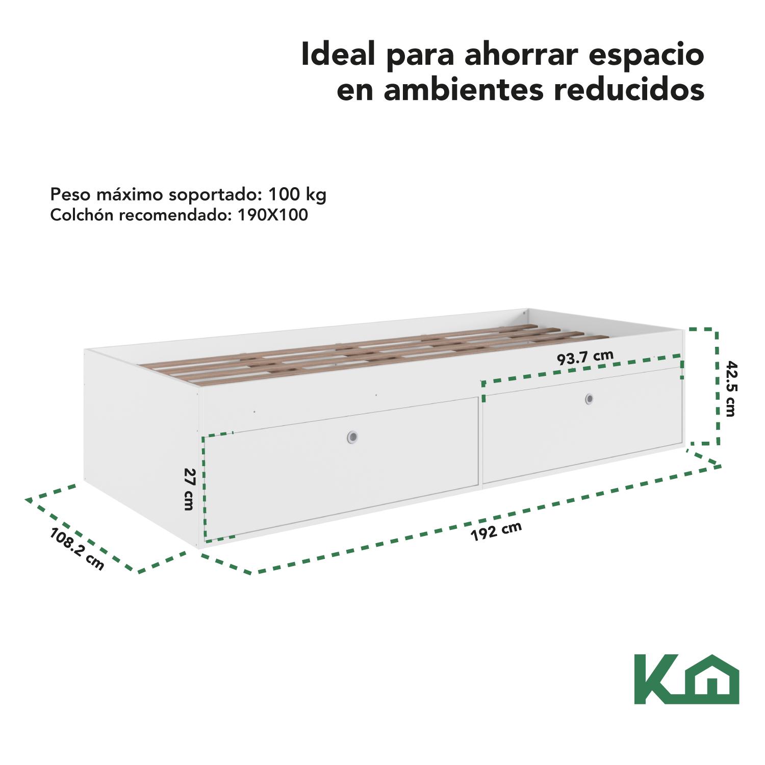 Foto 6 pulgar | Base de Cama KingsHouse KINGSINGLE4 color Blanco Individual con Cajones