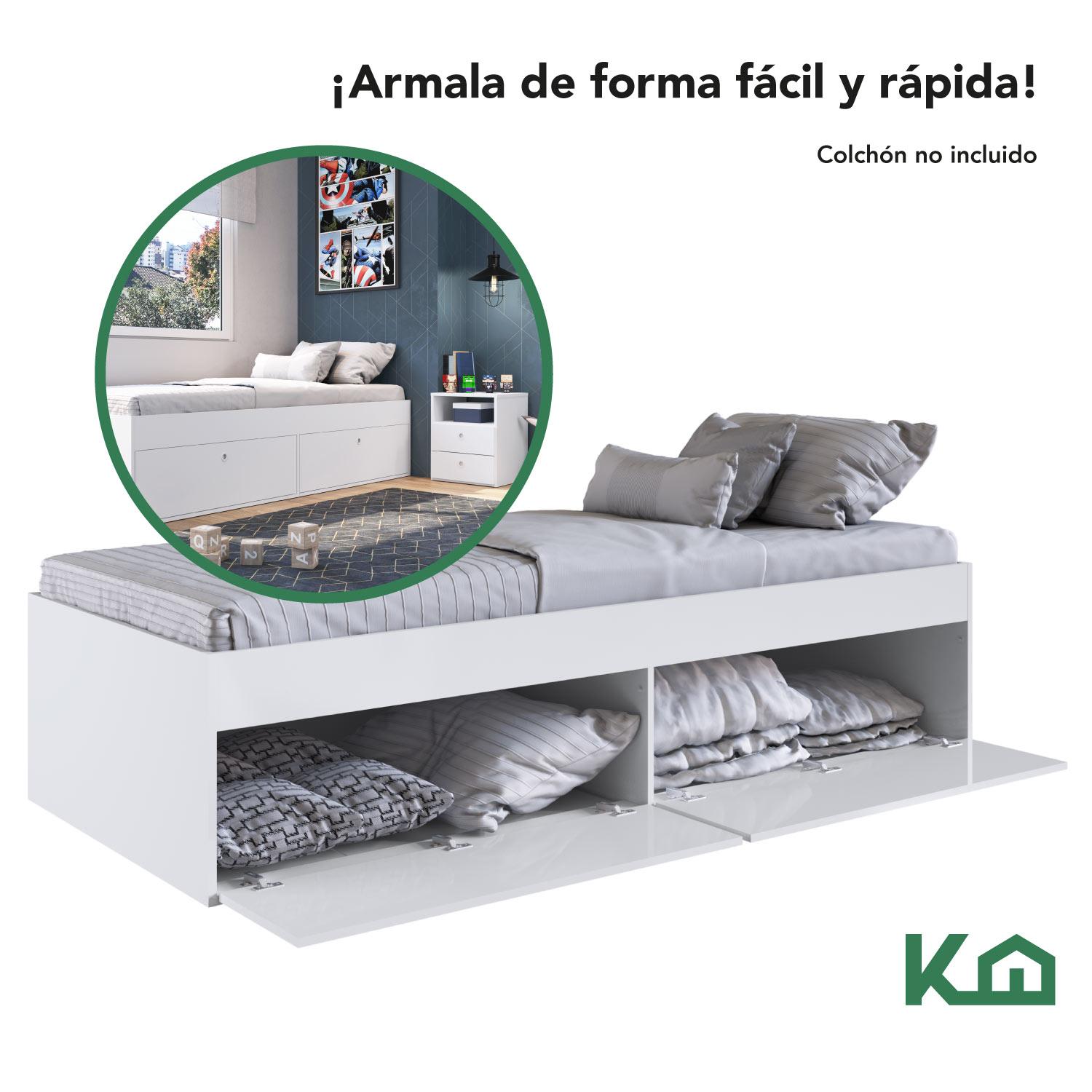 Foto 7 pulgar | Base de Cama KingsHouse KINGSINGLE4 color Blanco Individual con Cajones