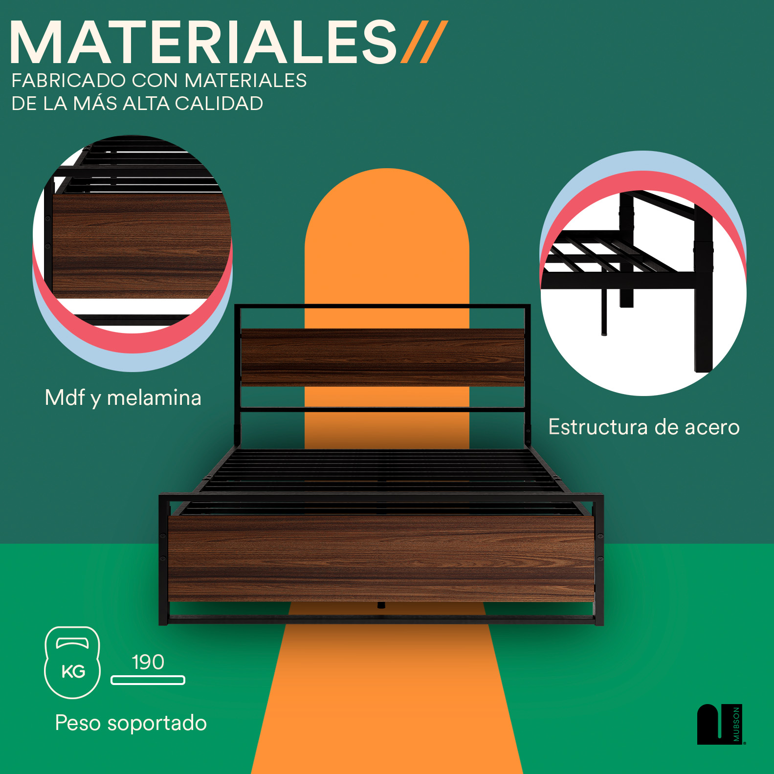 Foto 3 | Base para Cama Matrimonial Mubson Akaza-MTM Marrón con Cabecera