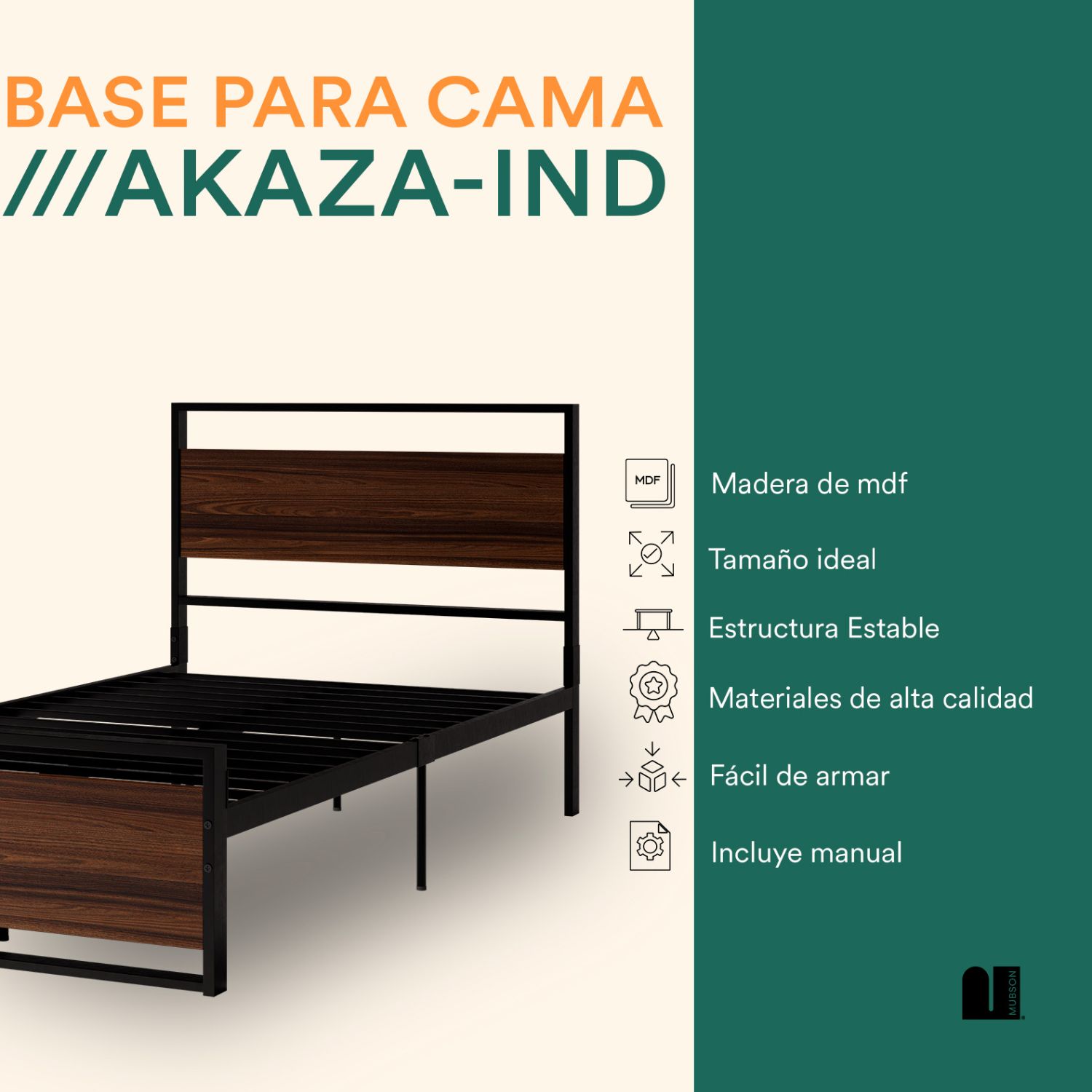 Foto 2 | Base para Cama Individual Mubson Akaza-IND Marrón con Cabecera