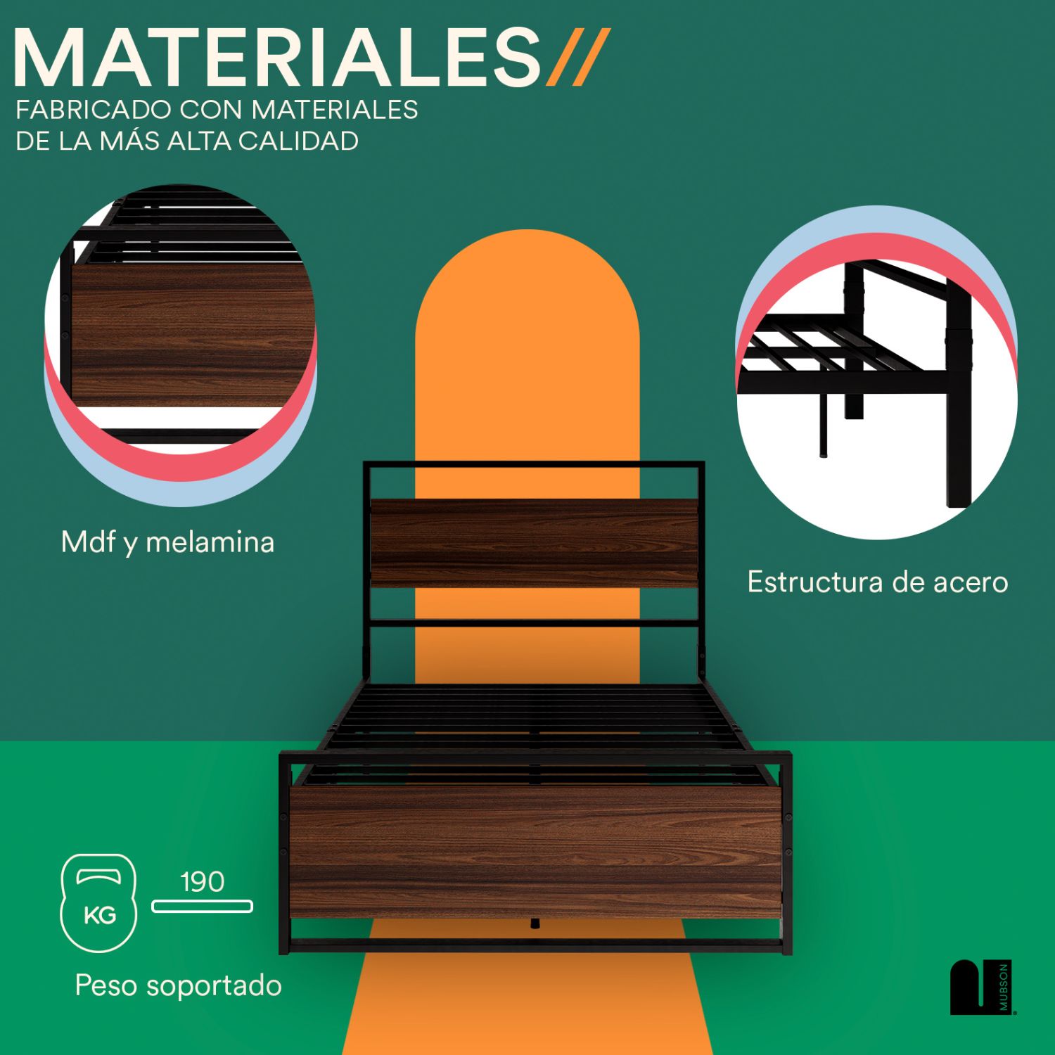 Foto 3 | Base para Cama Individual Mubson Akaza-IND Marrón con Cabecera