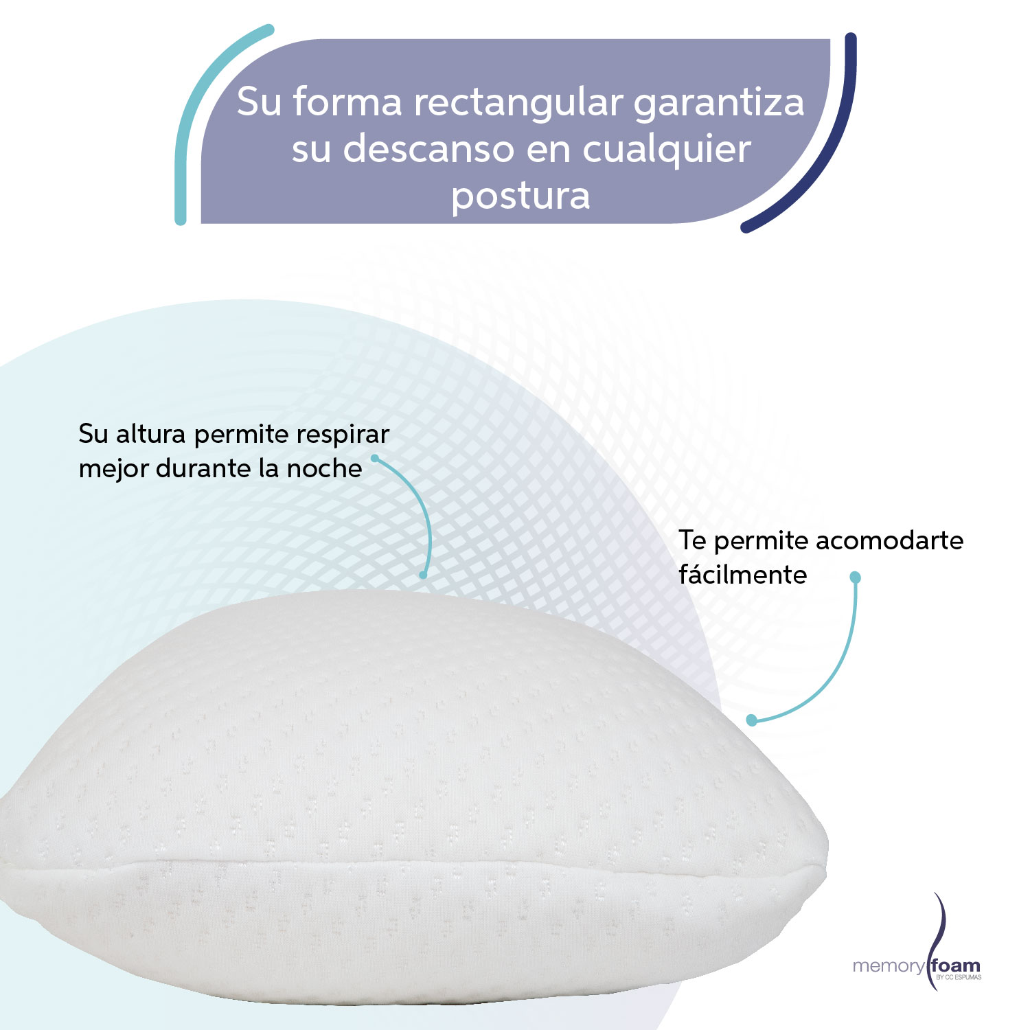 Foto 4 pulgar | Almohada Córdoba De Memory Foam Almohada Alta Para Hombros Anchos Firmeza Media Individual Color Blanco