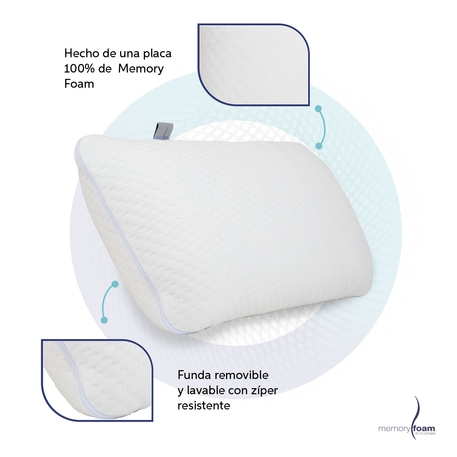 Foto 5 pulgar | Almohada Córdoba De Memory Foam Almohada Alta Para Hombros Anchos Firmeza Media Individual Color Blanco