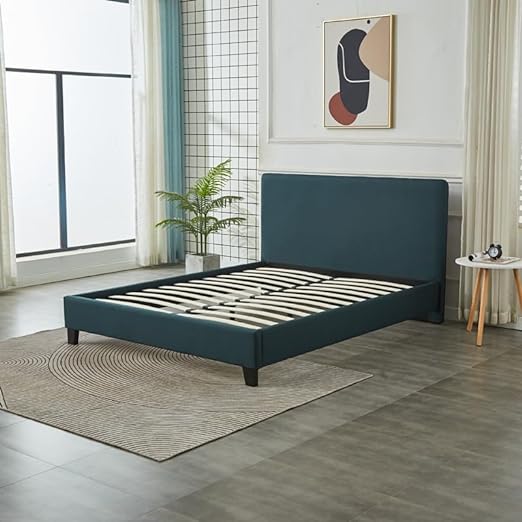 Base con Cabecera para Cama Queen Size Ilios Innova Lino Verde