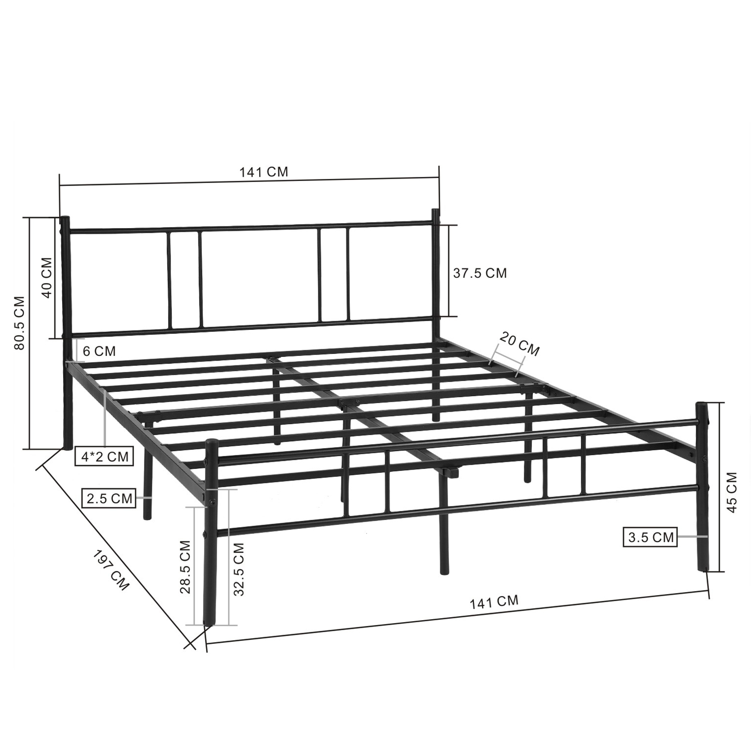 Foto 8 pulgar | Cama de Bases Homemake Locarno Double Black B Negro 197 x 141 x 80.5 cm