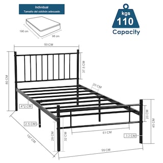 Foto 7 | Cama de Bases Homemake Kessie Twin Black C Negro 197 x 99 x 80 cm