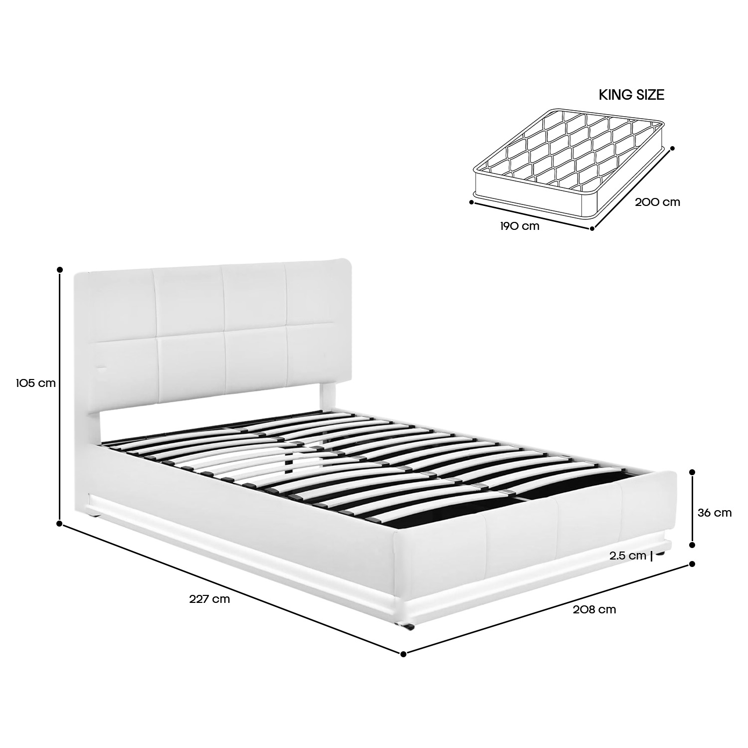 Foto 7 pulgar | Base para Cama King Size Bossa Kane con Luces Led y Almacenamiento