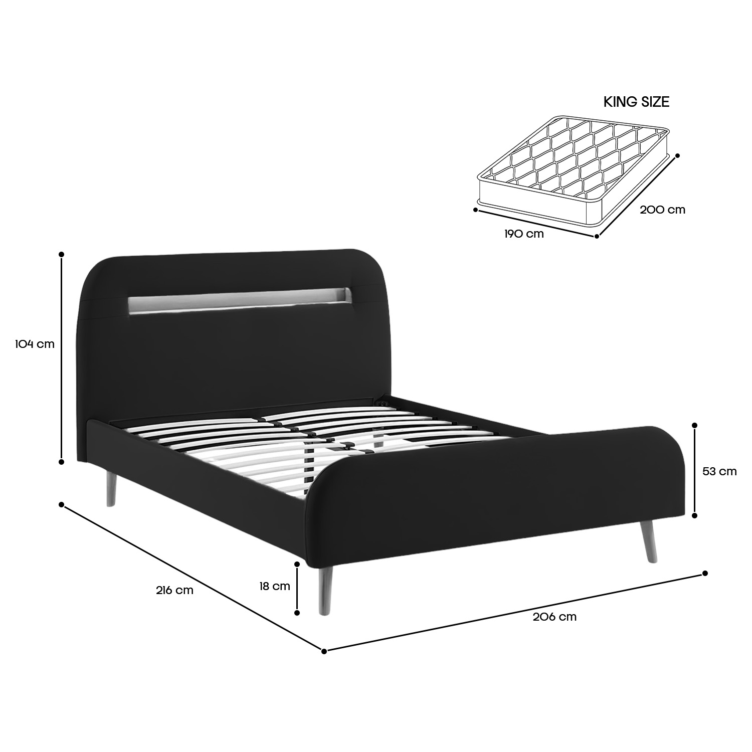 Foto 7 pulgar | Base para Cama King Size Bossa Diamond Negro con Luces Led