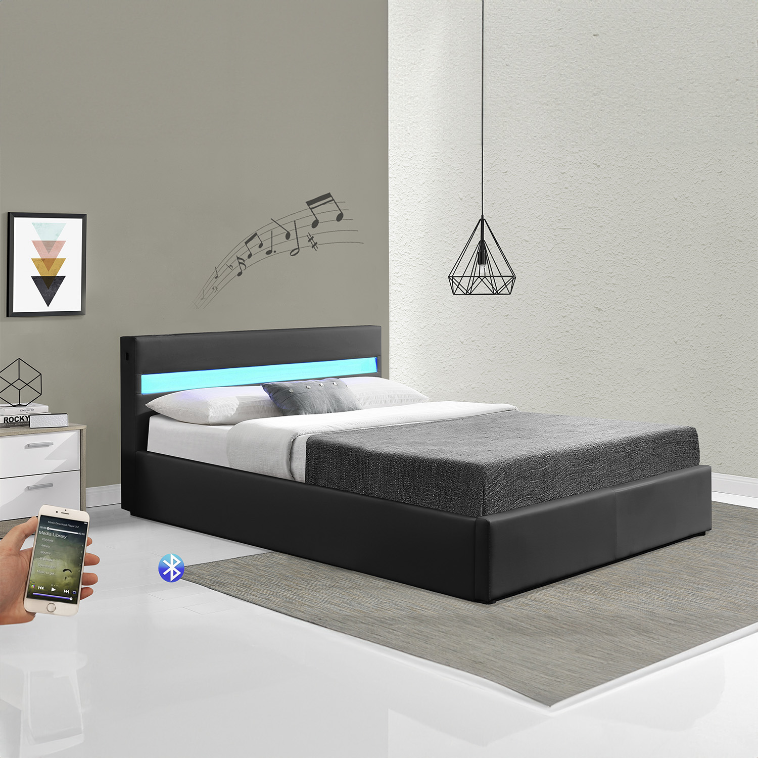 Foto 7 pulgar | Base para Cama King Size Bossa Galaxy con Luces Led/ Almacenamiento/ Bocina/ Bluetooth