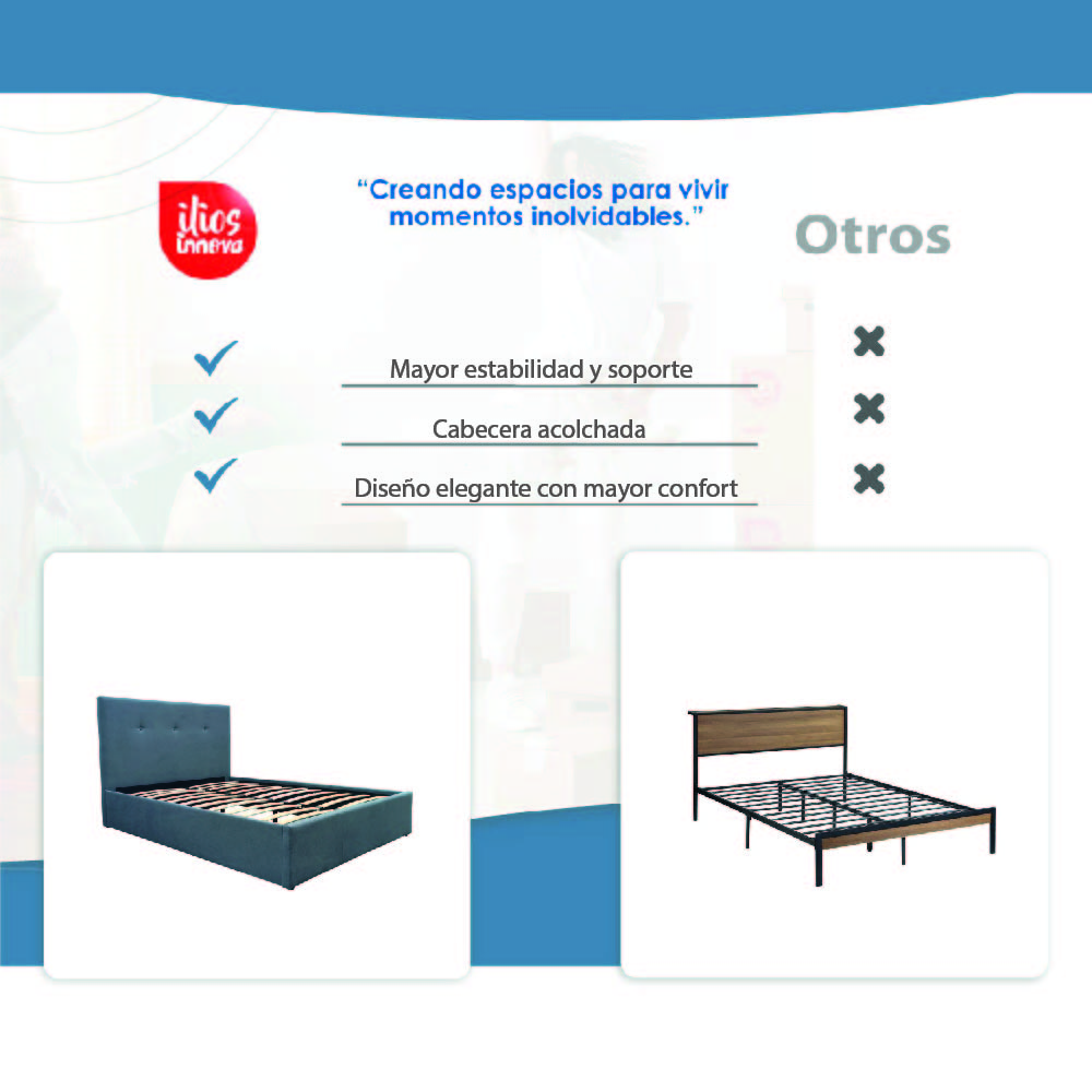 Foto 7 | Base con Cabecera Matrimonial Ilios Innova Cama-9550/m Gris