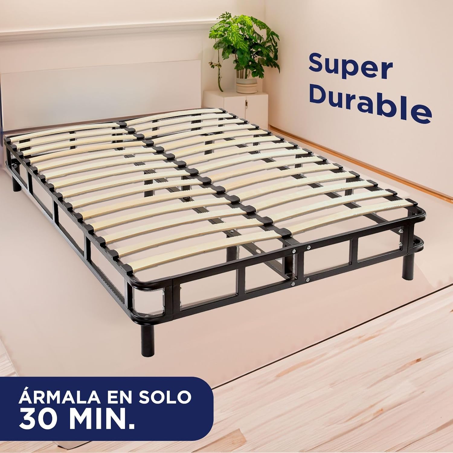 Foto 3 pulgar | Base De Cama Matrimonial Armable Hokins Láminas De Madera Flexibles Con Espacio De Almacenamiento