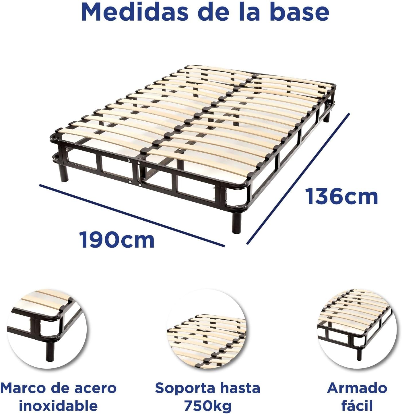 Foto 9 pulgar | Base De Cama Matrimonial Armable Hokins Láminas De Madera Flexibles Con Espacio De Almacenamiento