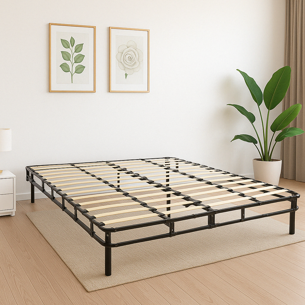 Base De Cama King Siza Armable Hokins Láminas De Madera Flexibles Con Espacio De Almacenamiento