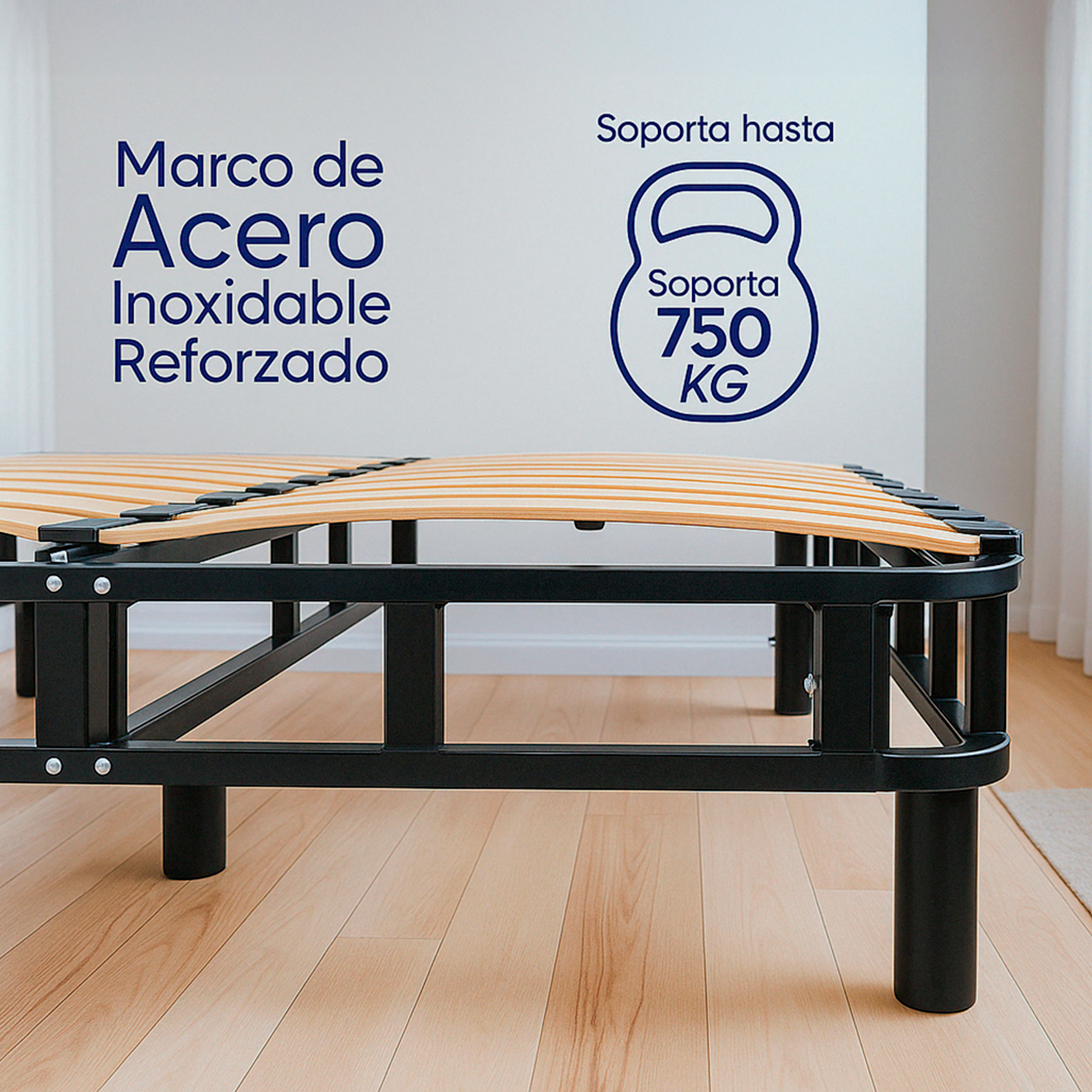 Foto 3 pulgar | Base De Cama King Siza Armable Hokins Láminas De Madera Flexibles Con Espacio De Almacenamiento