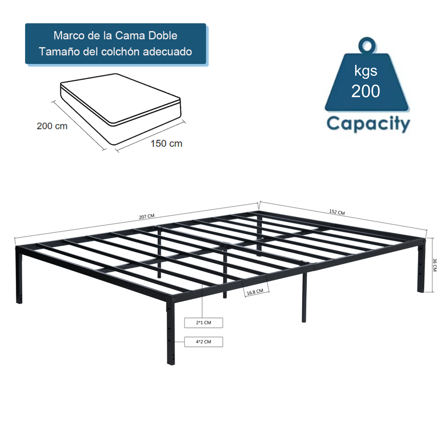 Foto 3 | Cama De Bases Kessie Queen Home Make Negro 207x152x36cm