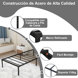 Foto 5 | Cama De Bases Kessie Yatahome Negro 194x98x36cm Individual