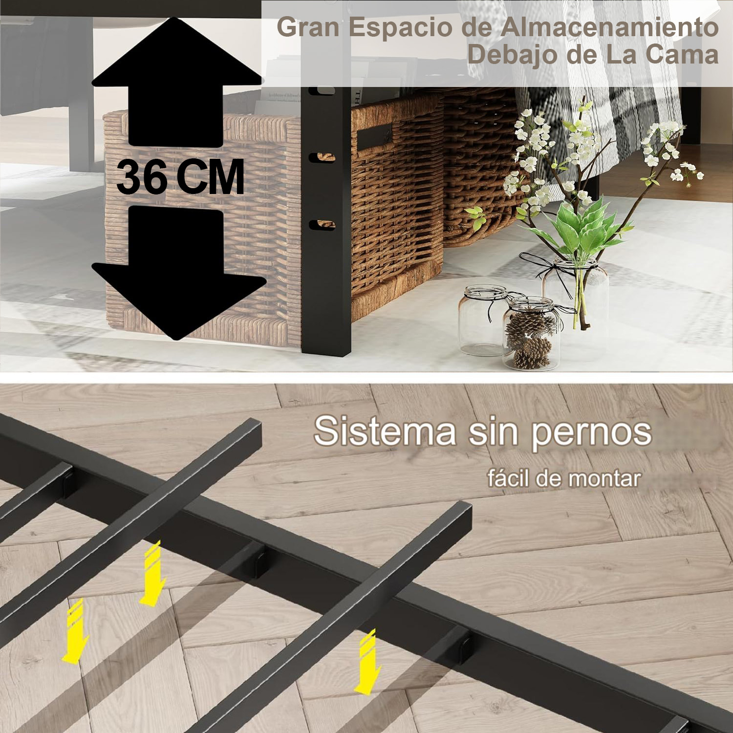 Foto 7 pulgar | Cama De Bases Kessie Yatahome Negro 194x98x36cm Individual