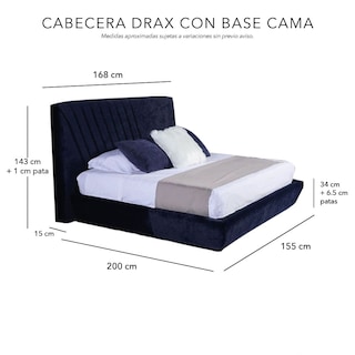 Foto 4 | Cabecera Dicasa Drax + Base Cama Azul + Almohadas 2 Pack + Frazada Matrimonial