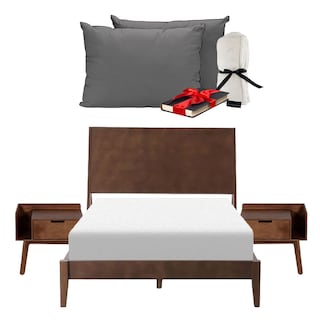 Foto 1 | Cabecera Dicasa Nogal + Base Cama Nogal + 2 Buros + Almohadas 2 Pack + Frazada King Size