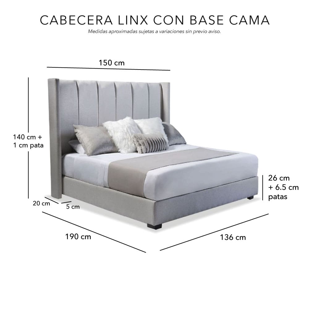 Foto 6 pulgar | Cabecera Dicasa Linx + Base Cama Gris +  Almohadas 2 Pack +  Frazada Matrimonial