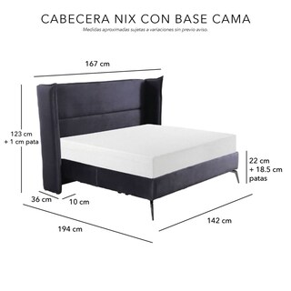 Foto 7 | Cabecera Dicasa Nix + Base Cama Gris + Almohadas 2 Pack + Frazada Matrimonial